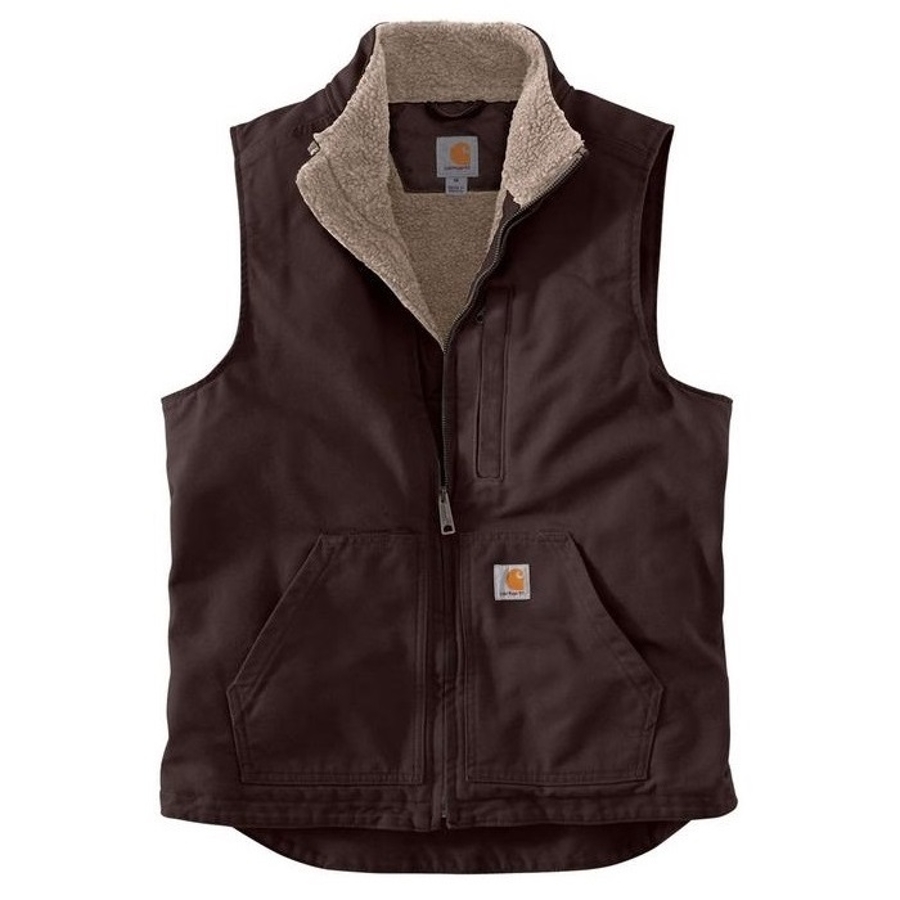 MOCK-NECK SHERPA LINED VEST - DARK BROWN Photo